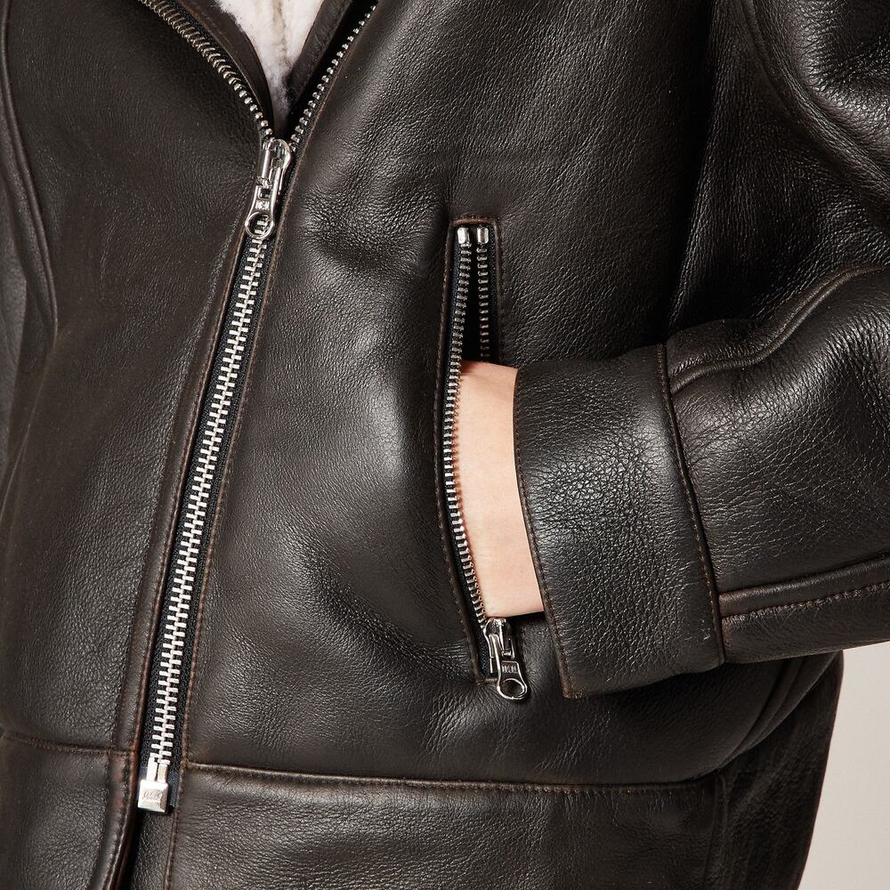 J. Crew Collection Lamb Leather Lamb Shearling Moto Jacket Black Size M NWT - Picture 5 of 16